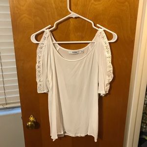 Lace Trimmed Cold Shoulder Top